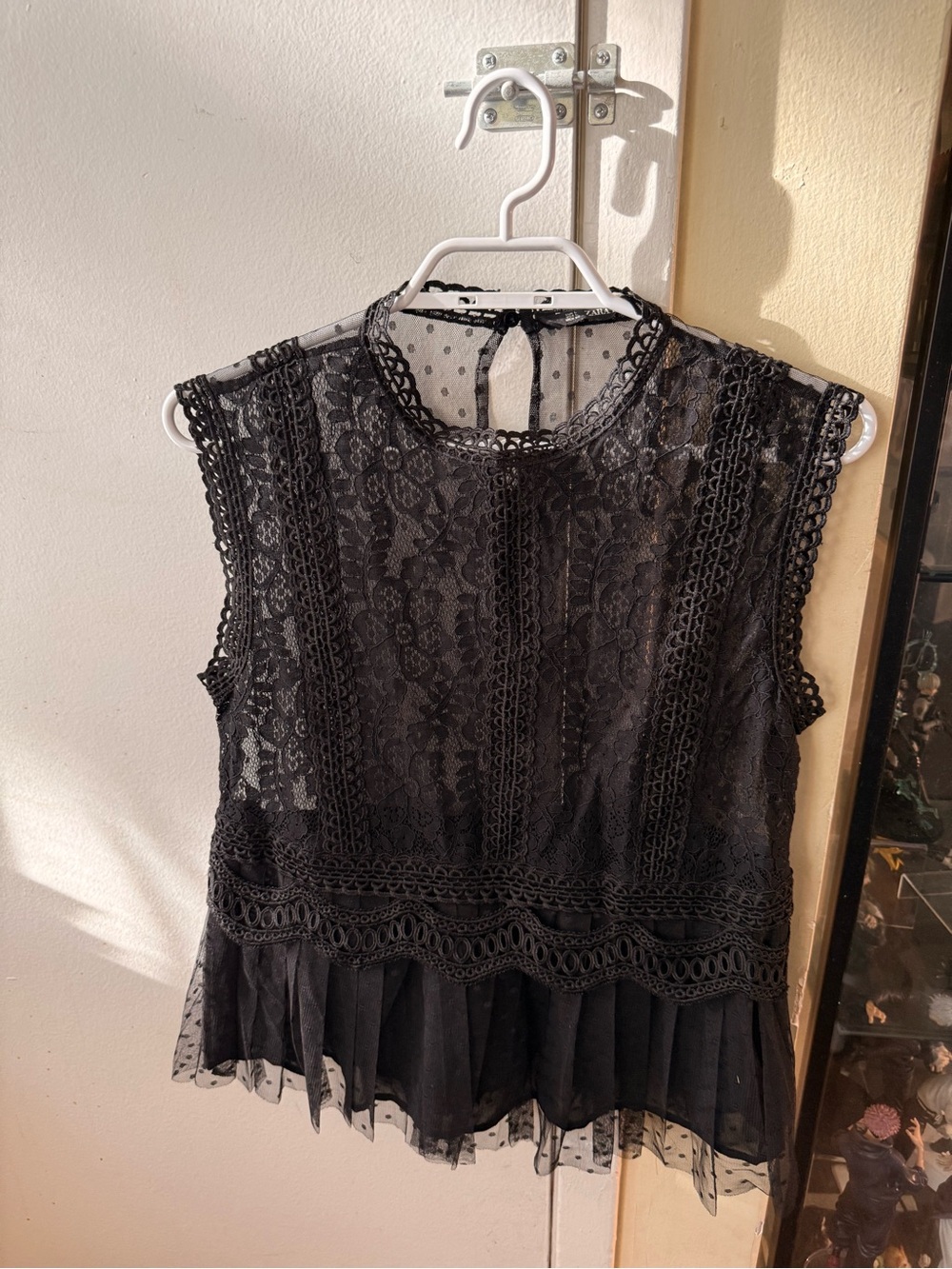 Zara Black Lace Sleeveless Peplum Blouse